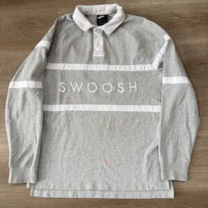 Nike Lab Swoosh 100% Cotton Rugby Polo Shirt Mens Size Medium CV0169-063 Gray